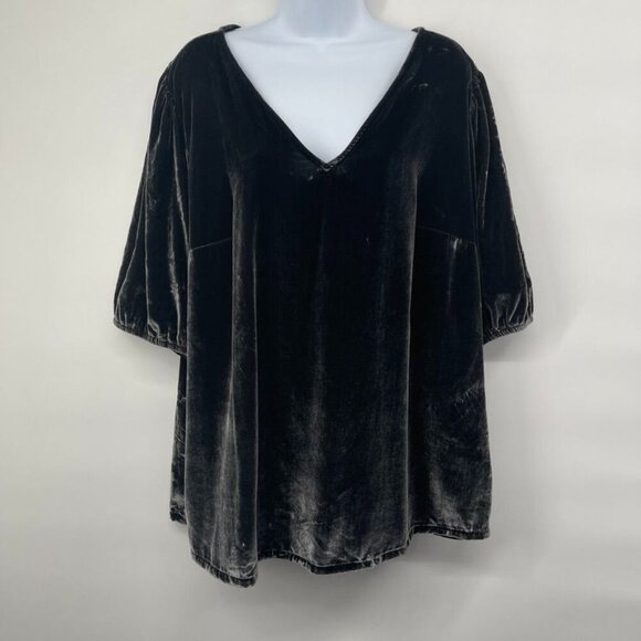 The Loft Plus Size Crushed Velvet Puff Sleeve V-Neck Blouse Top Shirt Grey 16 - Picture 5 of 10